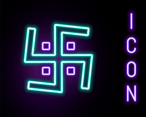 Glowing neon line Hindu swastika religious symbol icon isolated on black background. Colorful outline concept. Vector.