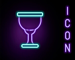 Glowing neon line Holy grail or chalice icon isolated on black background. Christian chalice. Christianity icon. Colorful outline concept. Vector.