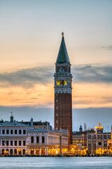 Fototapeta na wymiar View to Piazza San Marco in Venice after sunset with the famous Campanile
