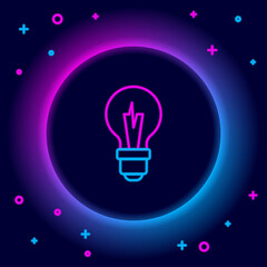 Glowing neon line Light bulb with concept of idea icon isolated on black background. Energy and idea symbol. Inspiration concept. Colorful outline concept. Vector.