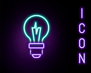 Glowing neon line Light bulb with concept of idea icon isolated on black background. Energy and idea symbol. Inspiration concept. Colorful outline concept. Vector.