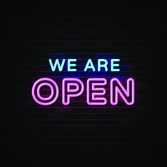 We Are Open Neon Signs Vector. Design Template Neon Style