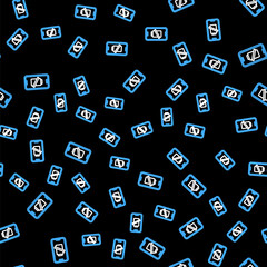 Line Smartphone battery charge icon isolated seamless pattern on black background. Phone with a low battery charge. Vector.