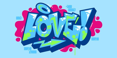 Abstract Word Love Graffiti Style Font Lettering. Vector Illustration Art For Happy Valentines Day Or Wedding