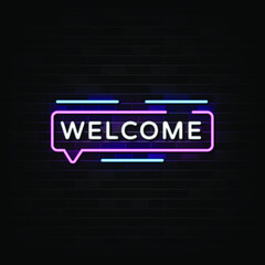 Welcome Neon Signs Vector. . Design Template Neon Style