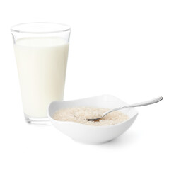 Glass of rice milk on white background