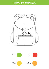 Color cartoon backpack by numbers. Educational game.