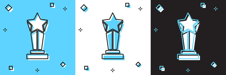 Set Award cup icon isolated on blue and white, black background. Winner trophy symbol. Championship or competition trophy. Sports achievement sign. Vector.