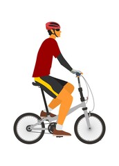 Man riding folding bike. Simple flat illustration.