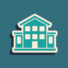 Green House icon isolated on green background. Home symbol. Long shadow style. Vector.