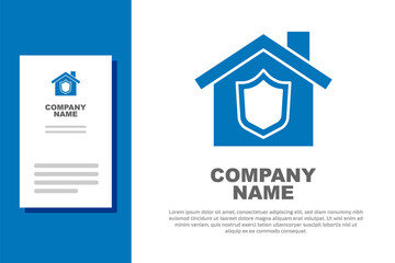 Blue House with shield icon isolated on white background. Insurance concept. Security, safety, protection, protect concept. Logo design template element. Vector.