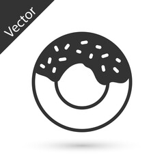 Grey Donut with sweet glaze icon isolated on white background. Vector.
