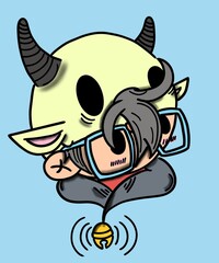 The boy is wearing an animal hat