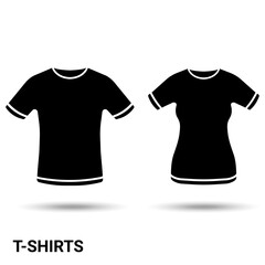 T-shirts. Men's and women's T-shirts are isolated on a light background. Vector illustration.