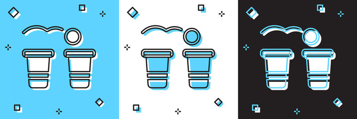 Set Beer pong game icon isolated on blue and white, black background. Alcohol party game. Vector.