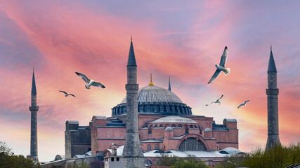 Fototapeta na wymiar Hagia Sophia at sunrise, Istanbul. Ayasofya - greatest Christian temple and famous Turkish Mosque.