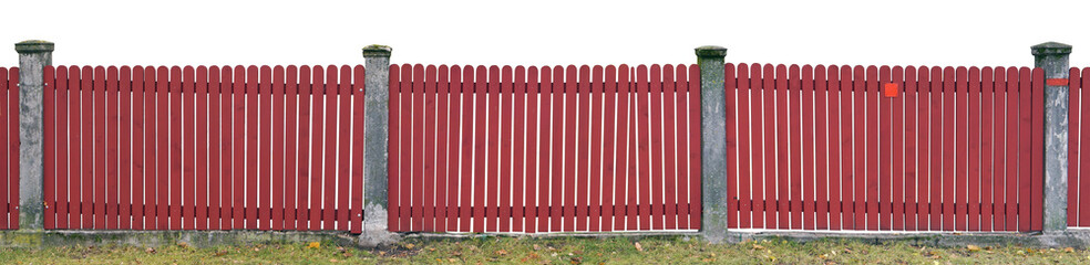 Fototapeta premium Long wooden fencemade of red pine planks isolated