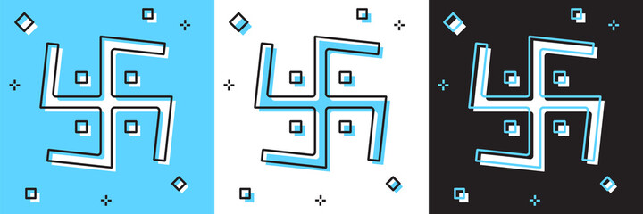 Set Hindu swastika religious symbol icon isolated on blue and white, black background. Vector.