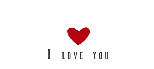 Red heart. I love you. On white background. Valentine's Day card