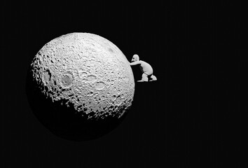 a man pushing the moon