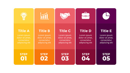 Squares vector colorful Infographic. Presentation slide template. Banners timeline. 5 steps. Data visualization.