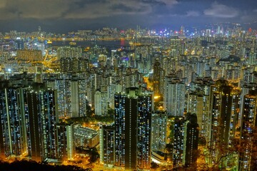 Hong Kong night view cyberpunk urban city