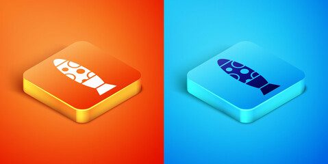 Isometric Floor lamp icon isolated on orange and blue background. Vector.