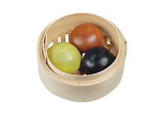 Steamed creamy custard bun isolated on white background, clipping path.