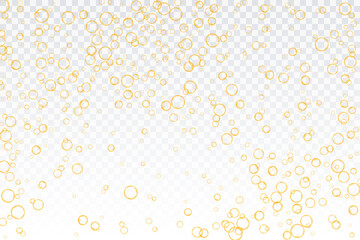 Golden air bubbles, oxygen, champagne crystal clear, isolated on a transparent background of modern design. Vector illustration of eps 10.