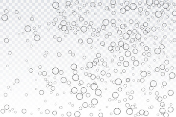Fototapeta premium Air bubbles, oxygen, champagne crystal clear, isolated on a transparent background of modern design. Vector illustration of EPS 10.