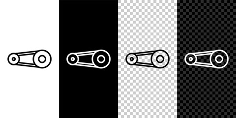 Set line Timing belt kit icon isolated on black and white,transparent background. Vector.