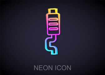 Glowing neon line Car muffler icon isolated on black background. Exhaust pipe. Vector.