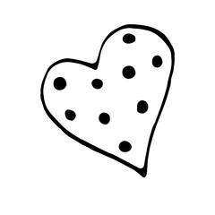 Simple hand drawn outline decorative heart isolated in doodle style. Pattern of dots. Design element, symbol of love