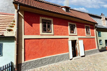 Little houses on Golden street inside of Hrandcany Castle, Prague, Czech Republic.