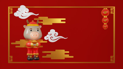 Year of the Ox Chinese New Year 2021 3D cow cartoon rendering. 3d rendering