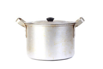 Old metal saucepan. Isolated object on white background