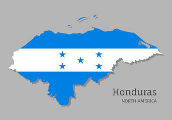 Map of Honduras with national flag. Highly detailed editable map of Honduras, North America country territory borders. Political or geographical design vector illustration on gray background