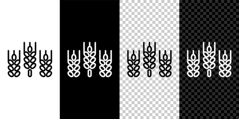 Set line Cereals set with rice, wheat, corn, oats, rye, barley icon isolated on black and white,transparent background. Ears of wheat bread symbols. Vector.