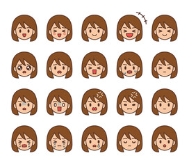 顔　アイコン　女性　セミロングヘア　02