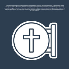 Fototapeta premium Blue line Christian cross icon isolated on blue background. Church cross. Vector.