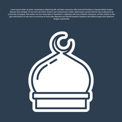 Obraz premium Blue line Muslim Mosque icon isolated on blue background. Vector.