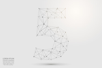 Abstract number five, figure 5, consisting of triangles, circles, spots of decay, stars. Vector eps 10.