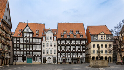 Fototapeta na wymiar Half-timbered buildings downtown Hildesheim in Germany