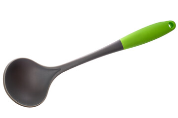 Classic cook's ladle made of silicone isolated on a white background. Isolated modern kitchen accessories