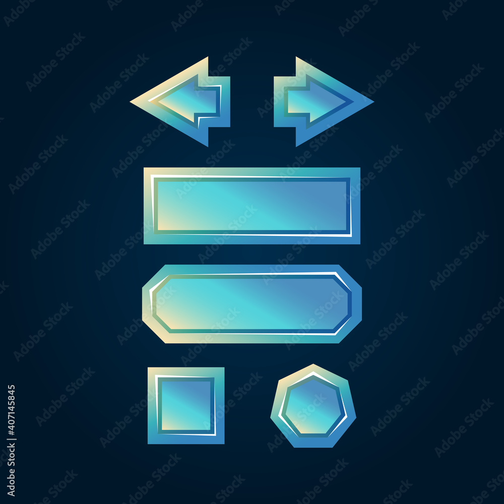 Poster set of fantasy diamonds glossy 2d game ui button icon for gui asset elements vector illustration