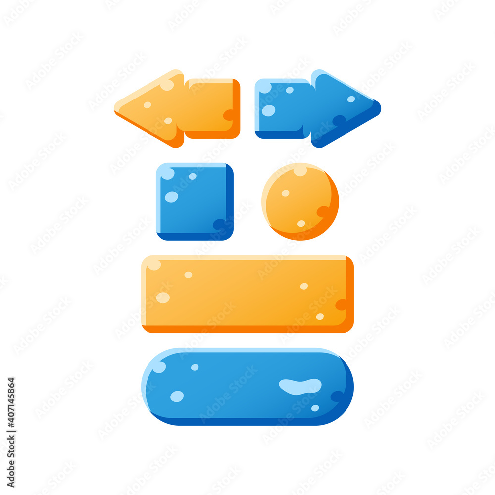 Poster set of funny casual 2d game ui button icon for gui asset elements vector illustration