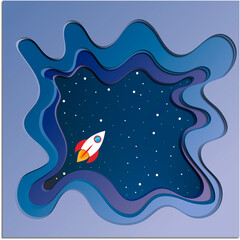 Основные RGflat vector illustration of outer space with flying planet. multiple layers with shadow. rocket flies in dark spaceB