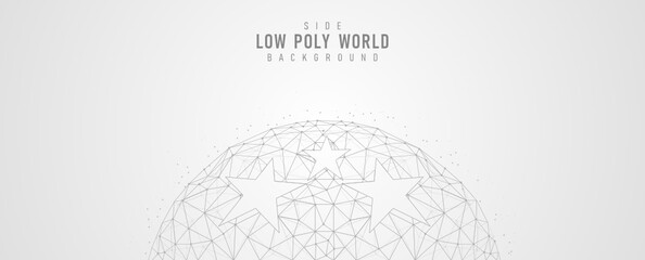 World low poly art illustration Earth, planets, 3d polygons, astronomy concept with connected dots and lines.