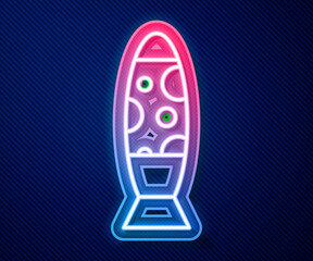 Glowing neon line Floor lamp icon isolated on blue background. Vector.
