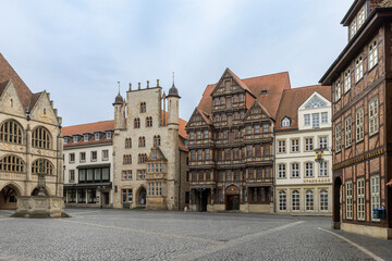 Fototapeta na wymiar Half-timbered buildings downtown Hildesheim in Germany